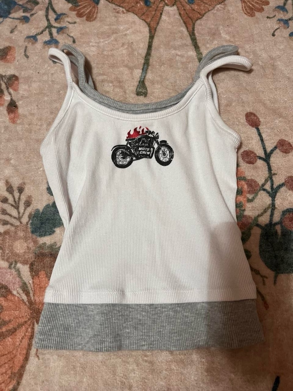 No Boundaries White Tank Top with Gray Trim and Motorcycle Graphic